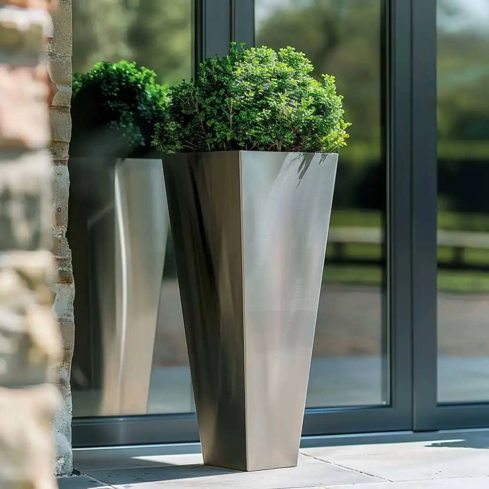 Industrial chic with zinc planters for an urban garden vibe.