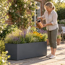 Flatpacked zinc galvanised trough planter, matte grey, 100 true size