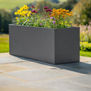 Flatpacked zinc galvanised trough planter, matte grey, patio