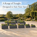Flatpacked zinc galvanised trough planter, matte grey, range