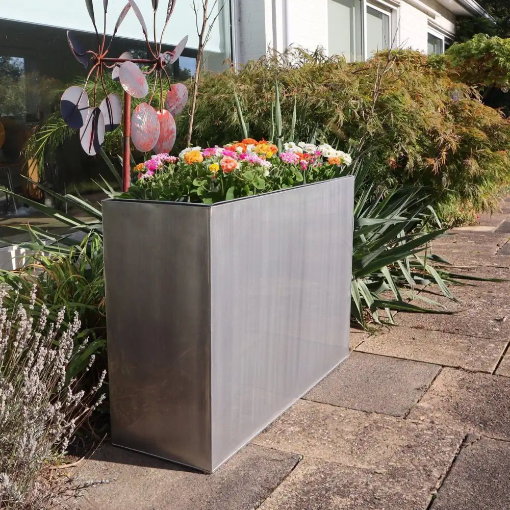 Large Galvanised Steel PLanters by Woven WOod, Trough Planter Zinc, Trough Planter Metal Woven WOod