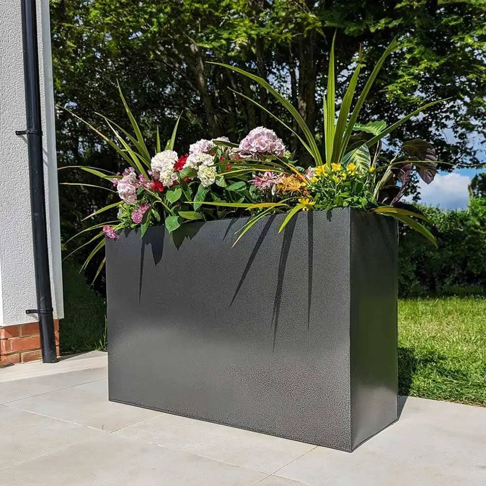 80cm Long Zinc Silver & Black Textured 60cm Tall Trough Planter – Woven ...