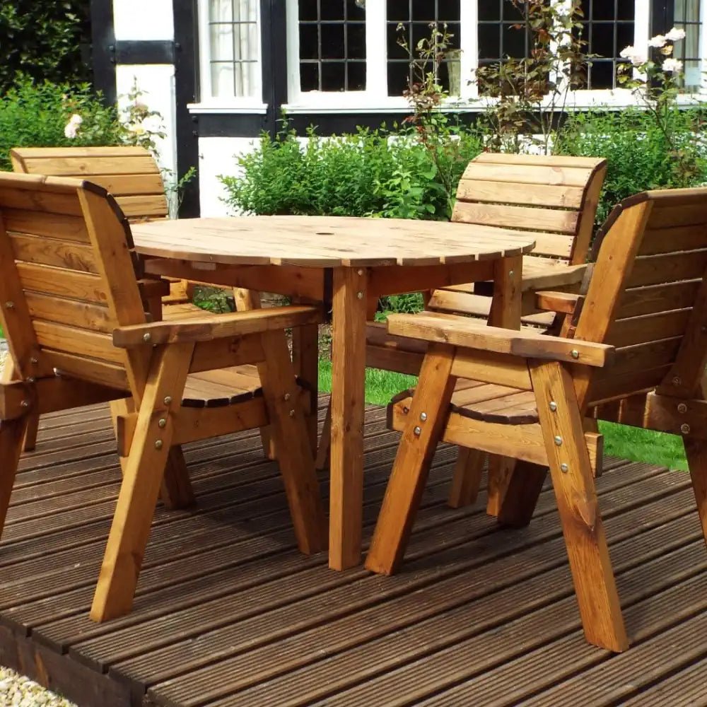 Enjoy the outdoors in comfort with this wooden garden furniture set. This set is perfect for relaxing, reading, or entertaining guests. 