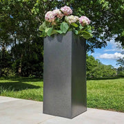 DAMAGED (READ DESCRIPTION) 75cm Zinc Galvanised Silver & Black Textured Tall Square Planter
