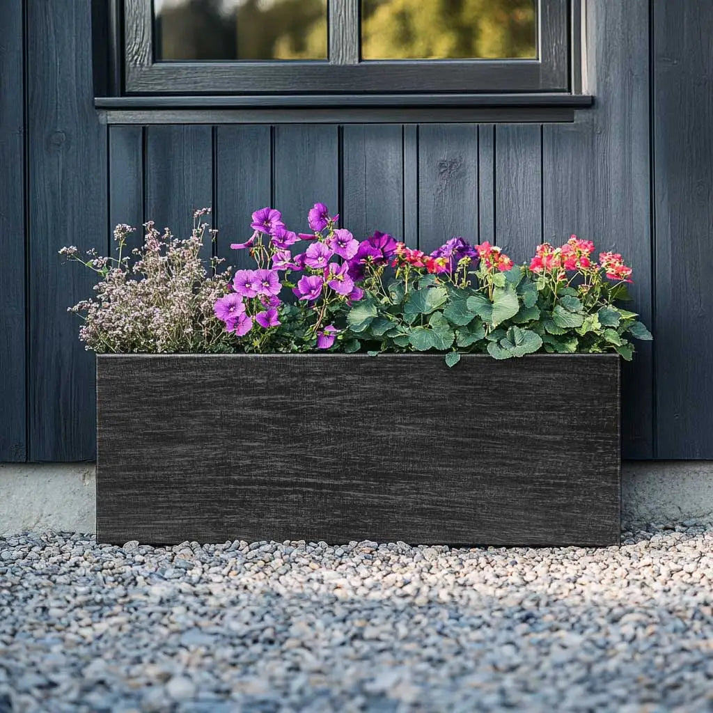 DAMAGED (READ DESCRIPTION) 100cm Zinc Galvanised Hand Finished Brushed Black & Silver Trough Planter
