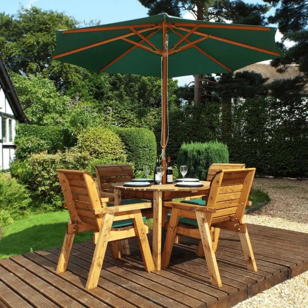 Upgrade your backyard with a sophisticated Wooden Garden Furniture Set and a Garden Parasol, ideal for casual gatherings or formal al fresco dining.