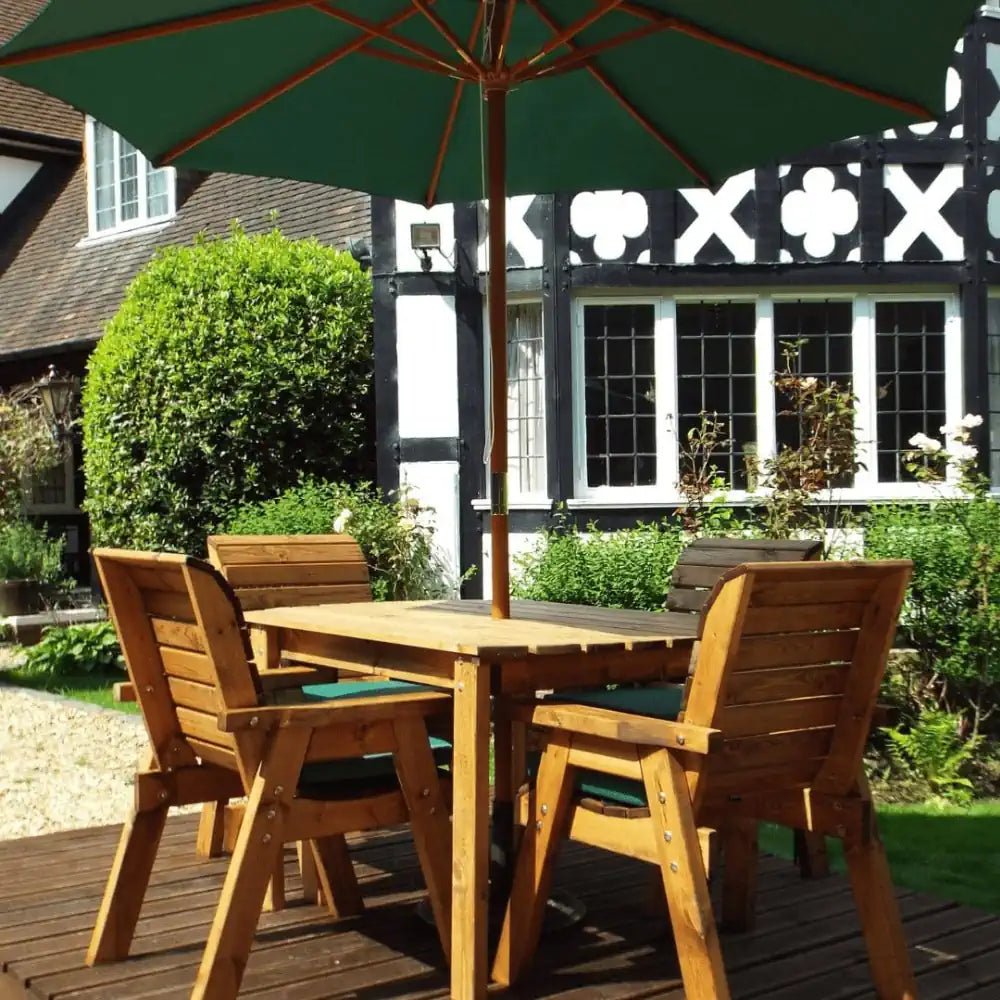 Charles Taylor Four Seater Rectangular Table Set with Green Cushions a Woven Wood