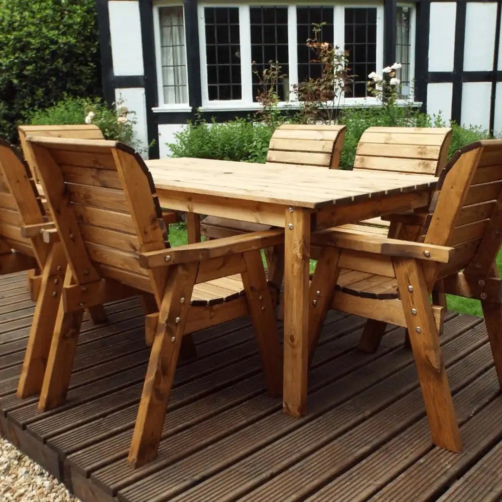  A space-saving wooden patio set, perfect for creating a relaxing and inviting outdoor space