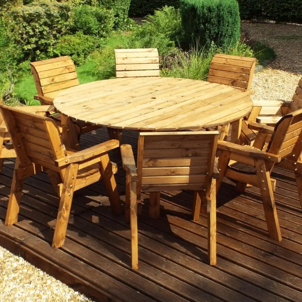 Dine in style and comfort with this spacious wooden garden furniture set, perfect for al fresco entertaining.