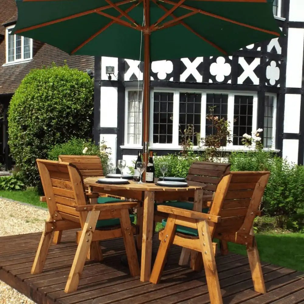 Create a charming bistro atmosphere with a rustic Wooden Furniture Patio Bistro Set and a Garden Parasol, perfect for intimate breakfasts or afternoon tea.