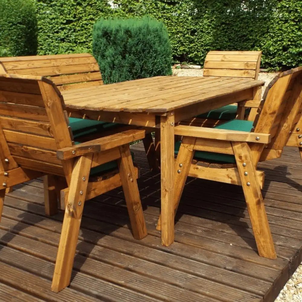 Enjoy meals under the stars with this charming wooden garden furniture set, perfect for creating a cozy outdoor dining nook.