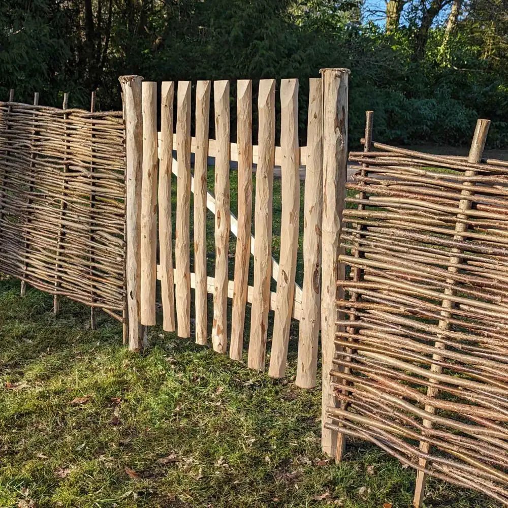 Real view of a rustic hazel garden gate by Woven Wood