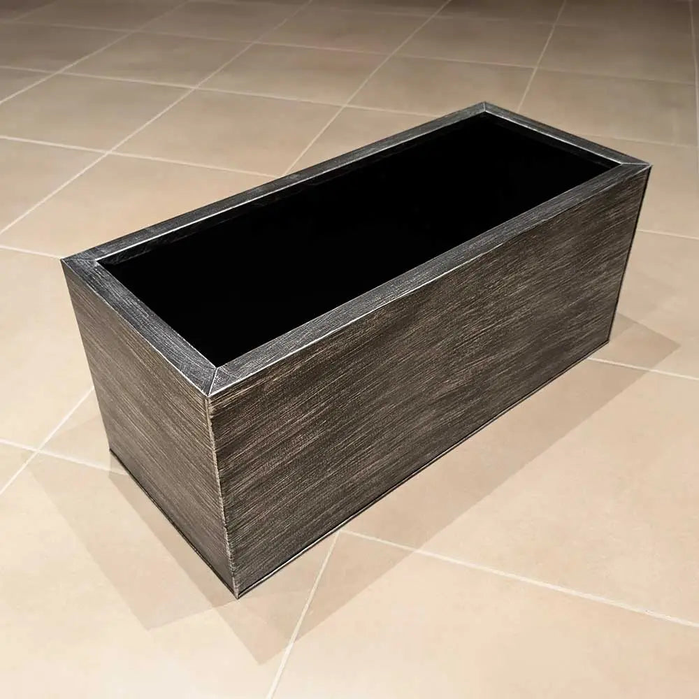 DAMAGED (READ DESCRIPTION) 100cm Zinc Galvanised Hand Finished Brushed Black & Silver Trough Planter