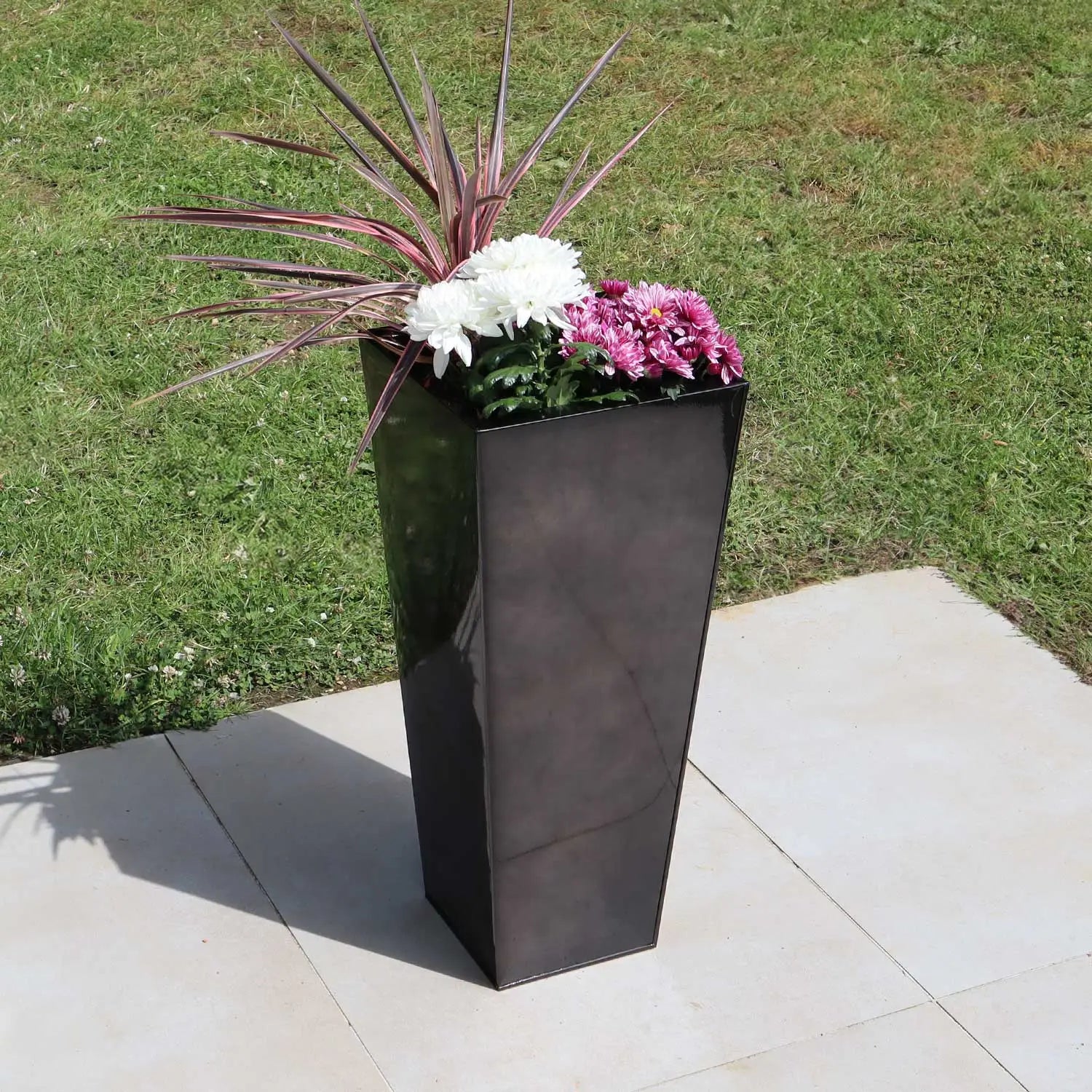 70cm Zinc Platinum Black Tall Tapered Square Planter