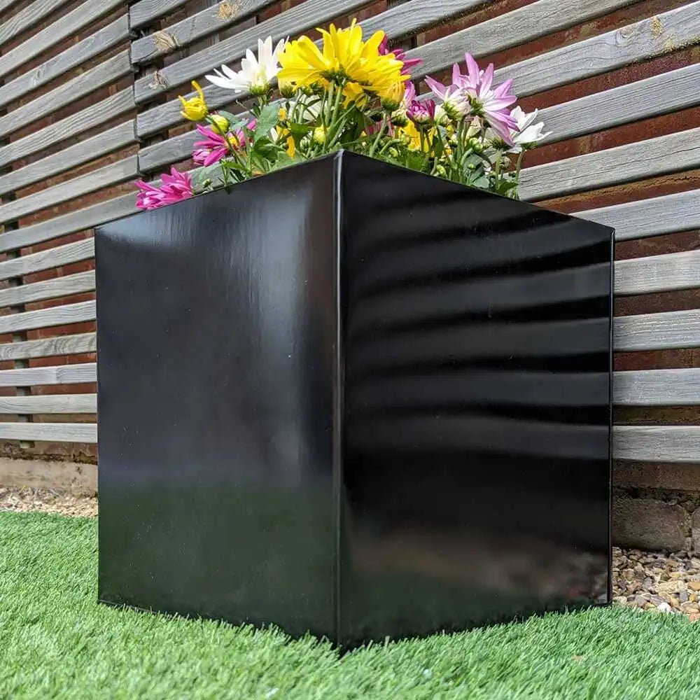 30cm Zinc Platinum Black Square Planter