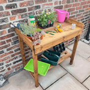 garden staging wooden garden table woven wood
