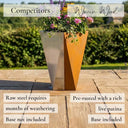 75cm Geometric Tall Square Corten Steel Planter with Feet
