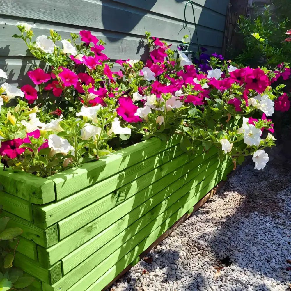 Grass green planters adding color to a minimalist garden.