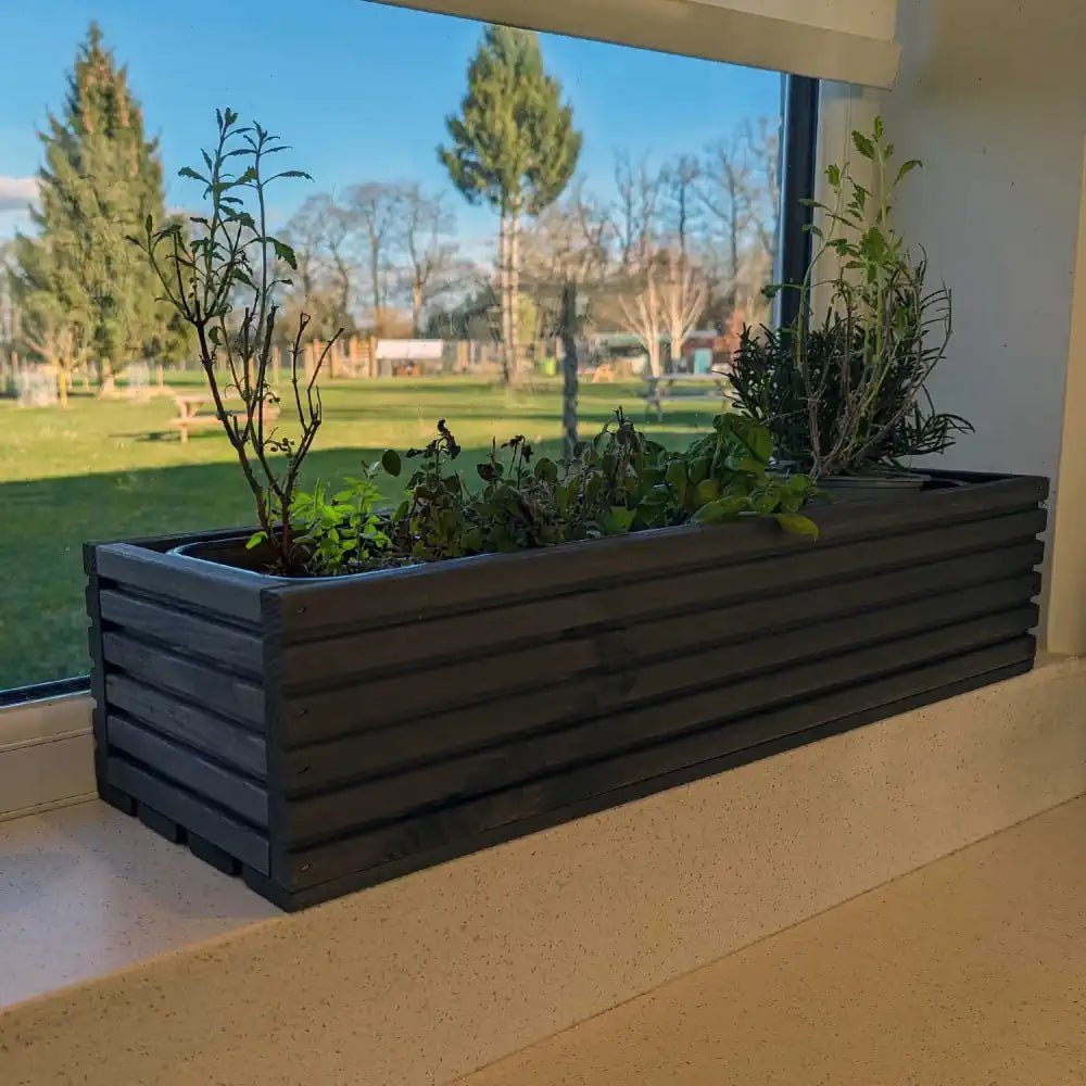 65cm Long Wooden Windowsill Planter - With Insert - Grey