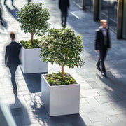 indoor white planters metal cube woven wood