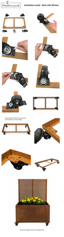 Corten Steel Wheel base for 1m Trough Planter 100cm(L) x 40cm(H) x 40cm(W)