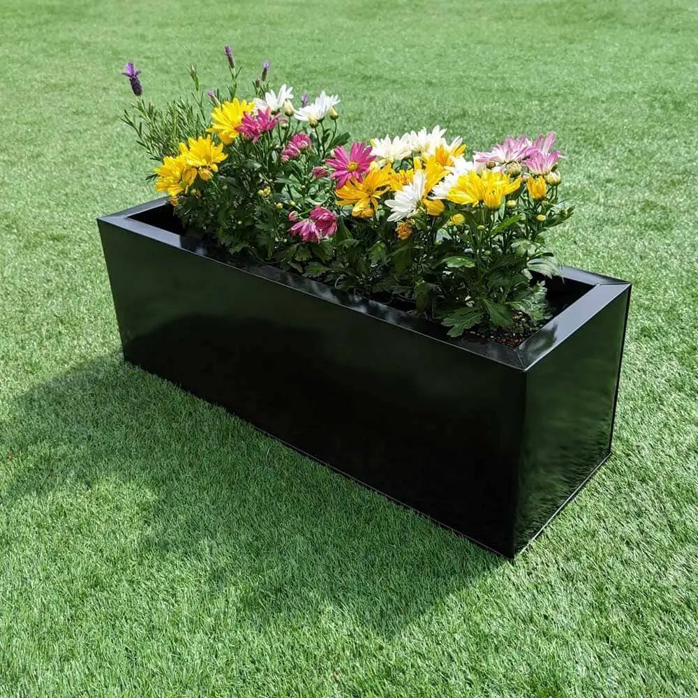 70cm Zinc Polished Black Window Box Planter – Woven Wood