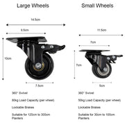 Wheels for Planters - Set of 6 - 3.94 inch Wheels - Large Wheels