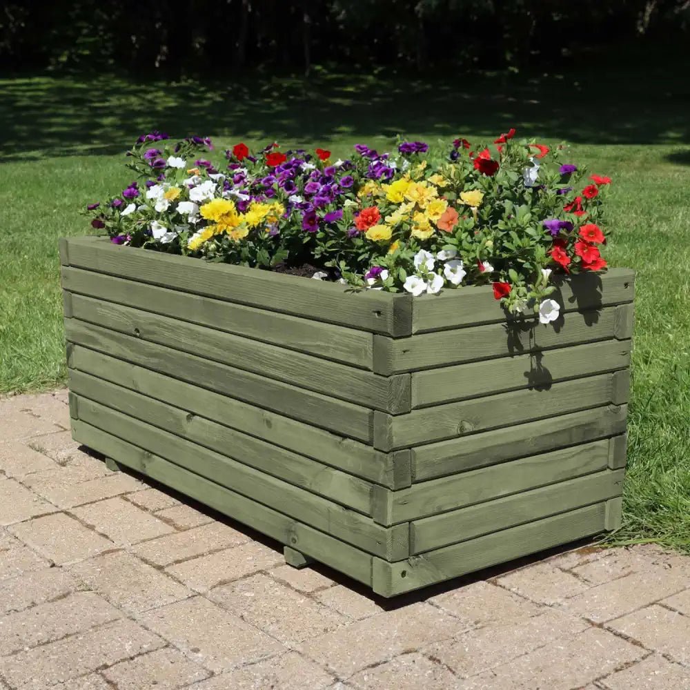 Painted wooden planters add a pop of color and personalize your garden design.