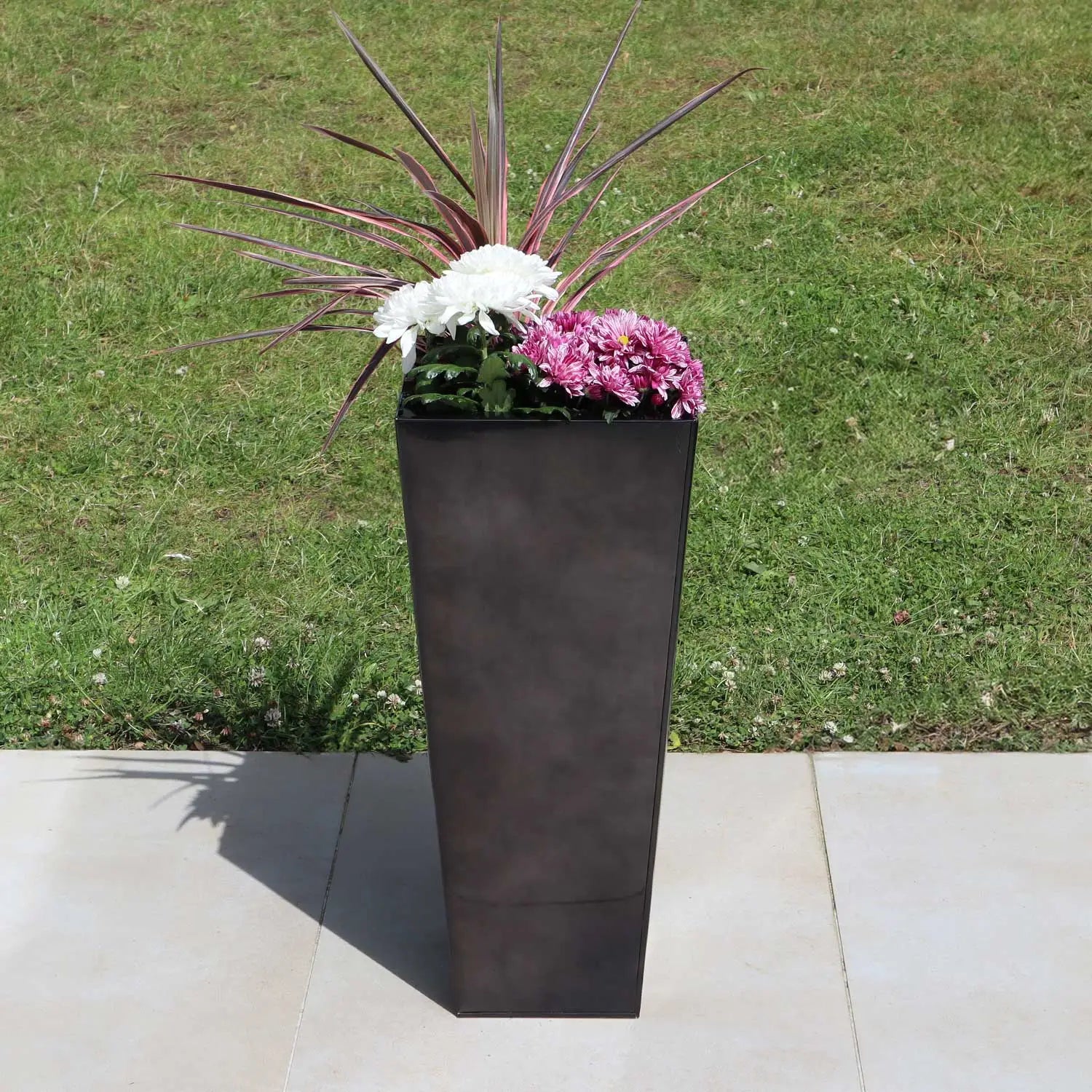 70cm Zinc Platinum Black Tall Tapered Square Planter