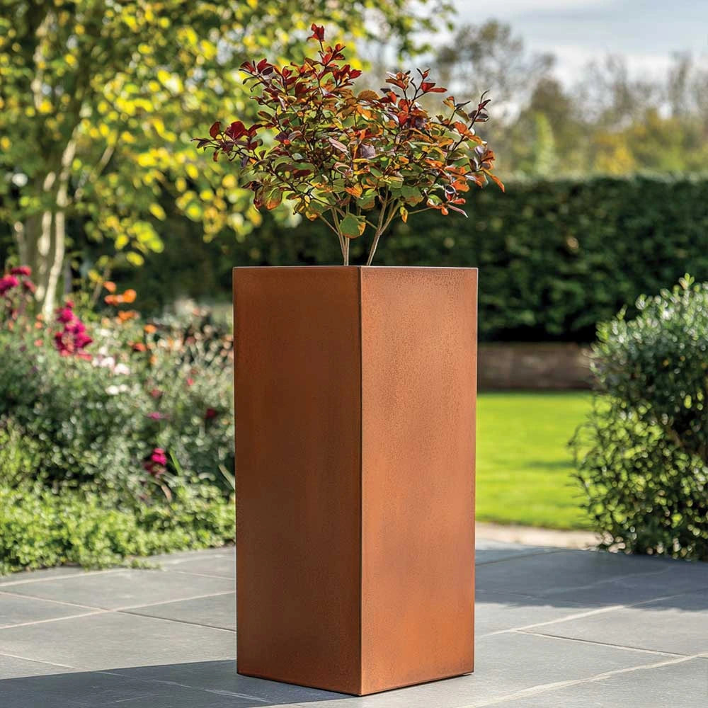100cm Zinc Galvanised Copper Tall Square Planter – Woven Wood