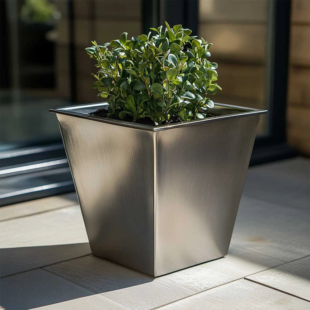 40cm Zinc Planter Tall Square Insert in Silver