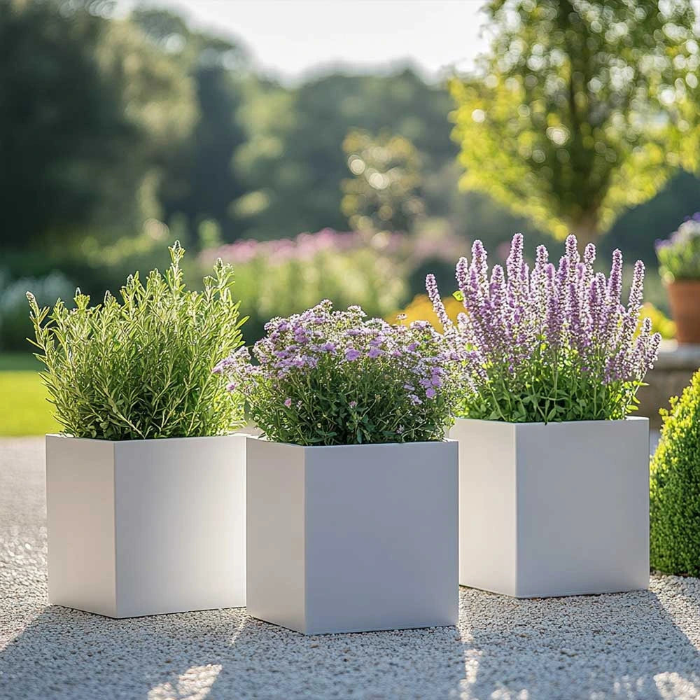 40cm Zinc Galvanised Matte White Square Planter