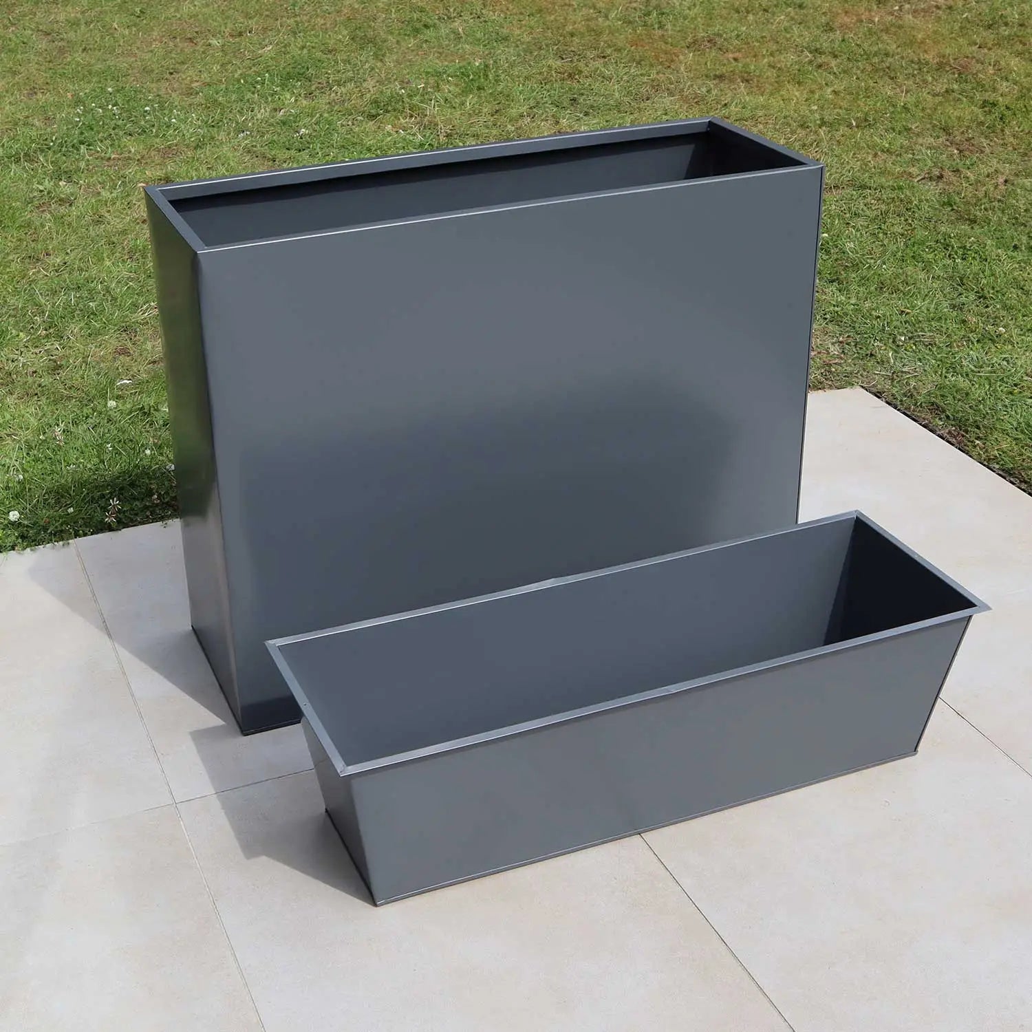 100cm Long Zinc Matte Grey 80cm Tall Trough Planter