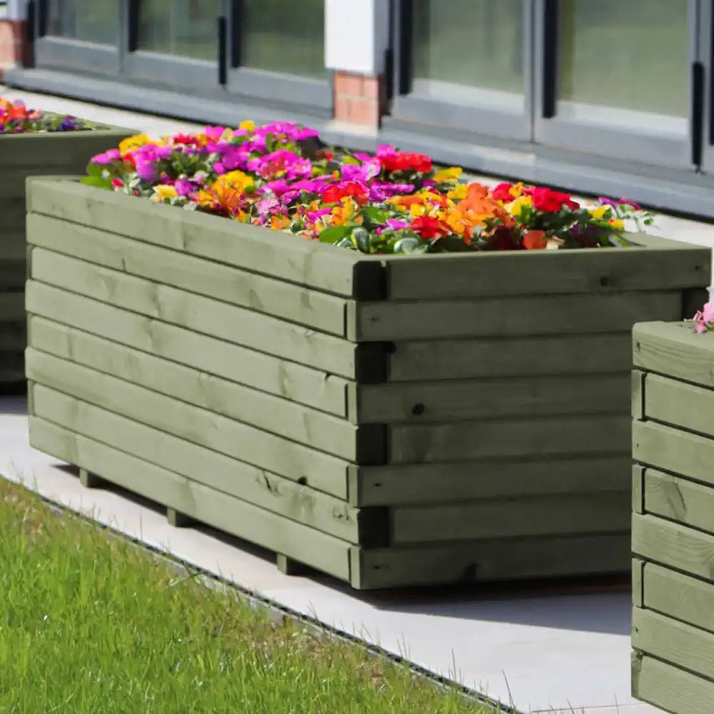 1.2m Sage Green Pine Wooden Trough Planter with Feet – Woven Wood