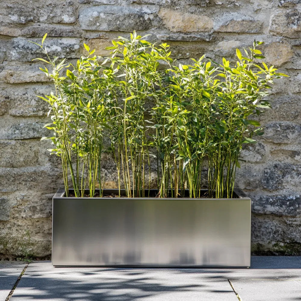 zinc metal plant pots 100cm Zinc Metal Galvanised Silver Trough Planter – Woven Wood