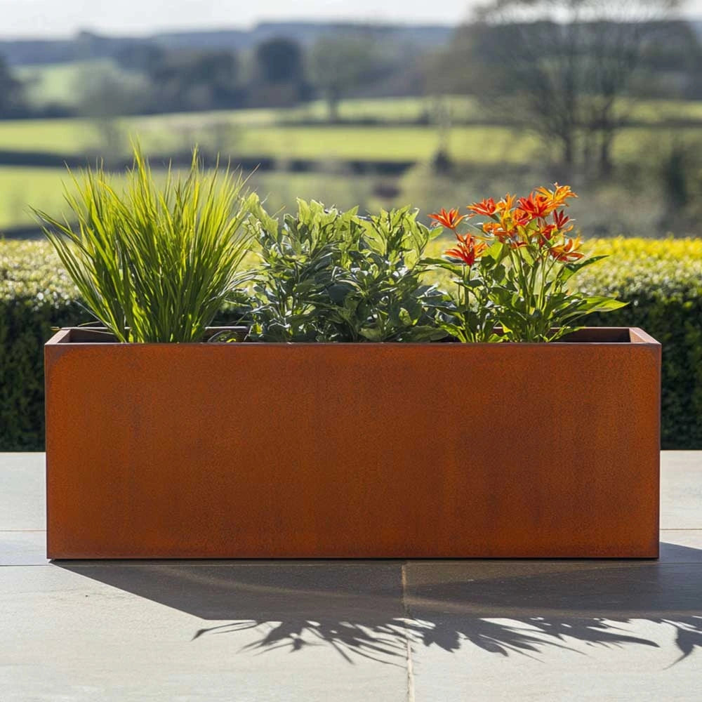 120cm Corten Steel Trough Planter - Pre-Rusted