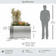 100cm Long Zinc Silver Galvanised 80cm Tall Trough Planter