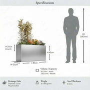 80cm Long Zinc Galvanised Silver 60cm Tall Trough Planter