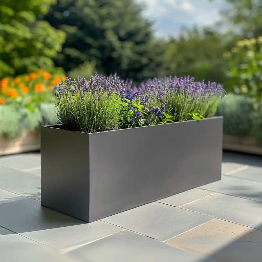Stone trough planter filled with cascading foliage, evoking a tranquil vibe.