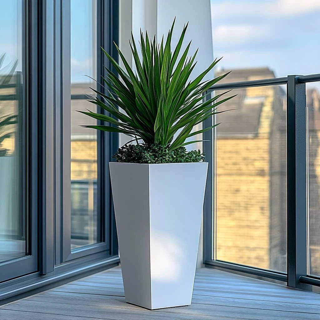 matte white planters for trees woven wood