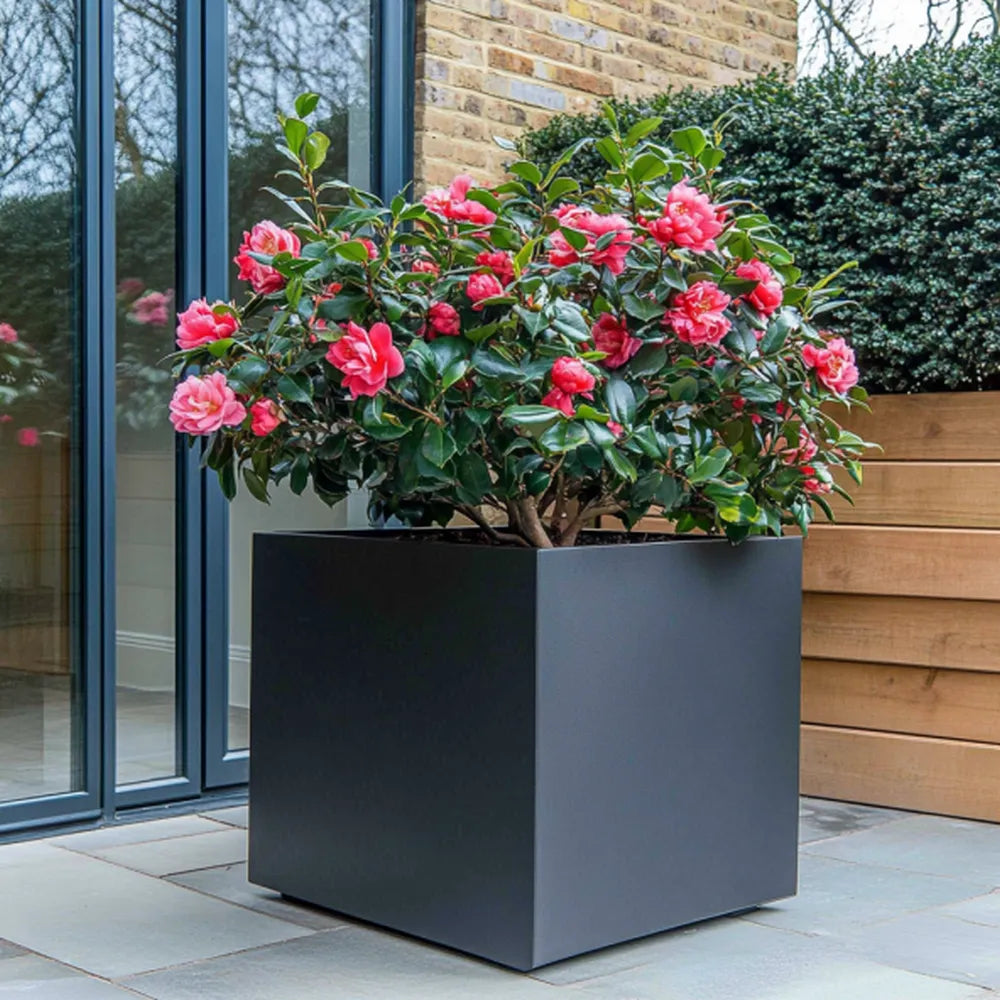 60cm Zinc Galvanised Matte Black Square Planter