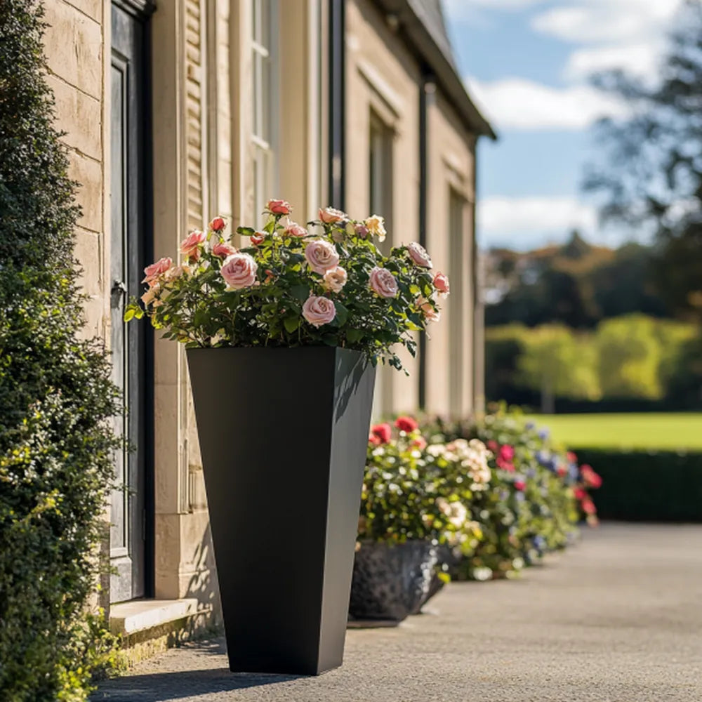 90cm Zinc Galvanised Matte Black Tapered Square Planter