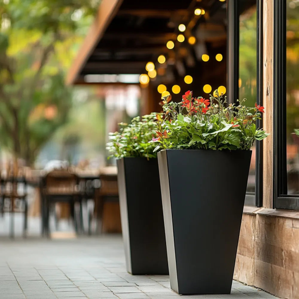 90cm Zinc Galvanised Matte Black Tapered Square Planter