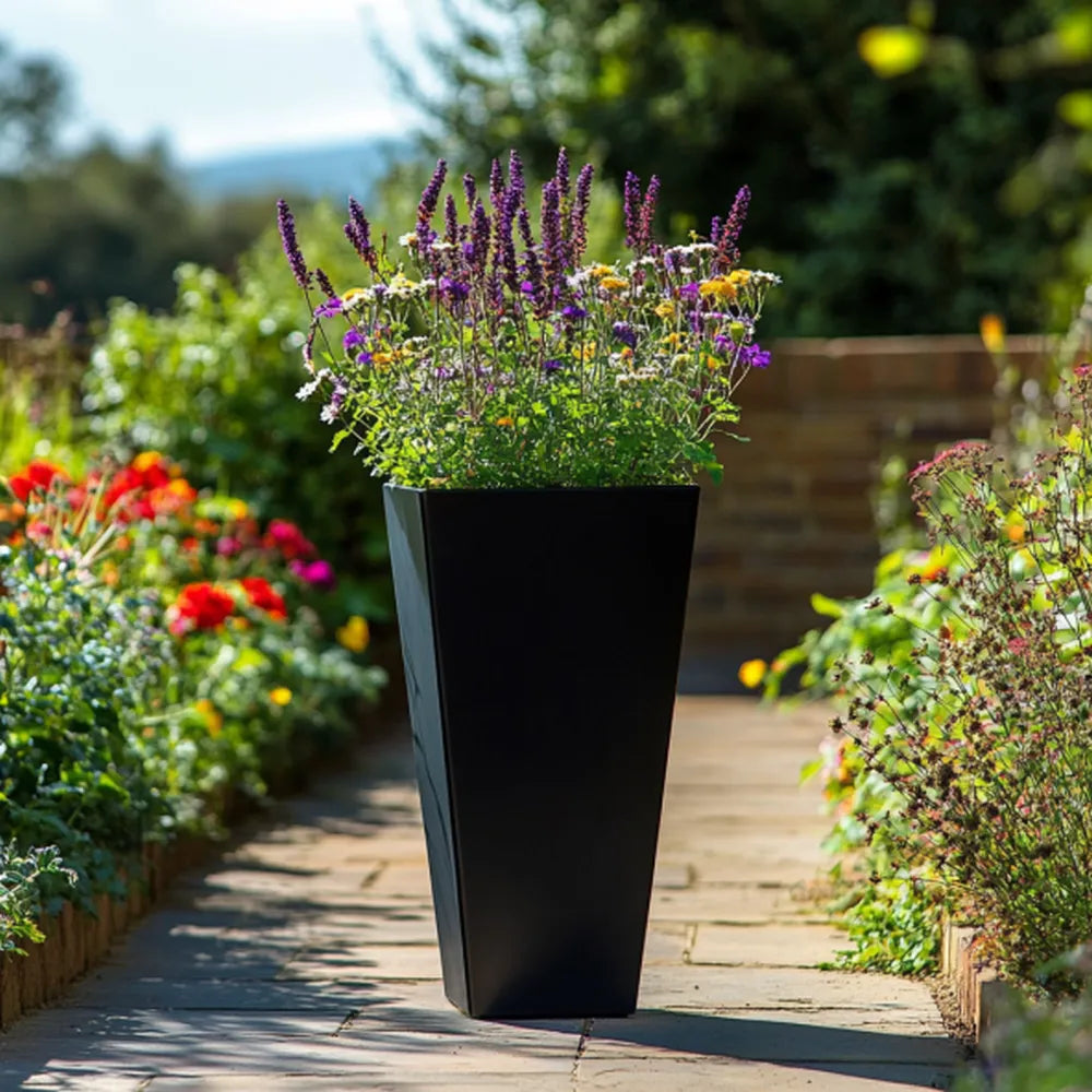 90cm Zinc Galvanised Matte Black Tapered Square Planter