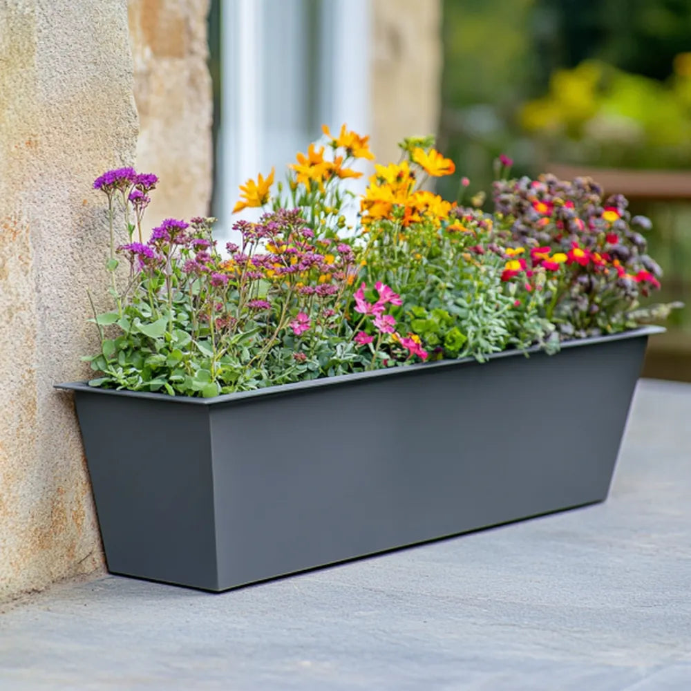 100cm Long Zinc Galvanised Matte Grey Tapered Trough Planter