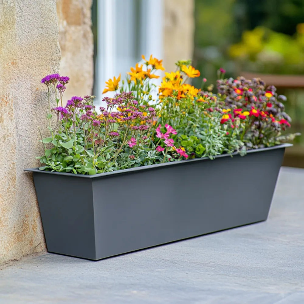 80cm Long Zinc Galvanised Matte Grey Tapered Trough Planter