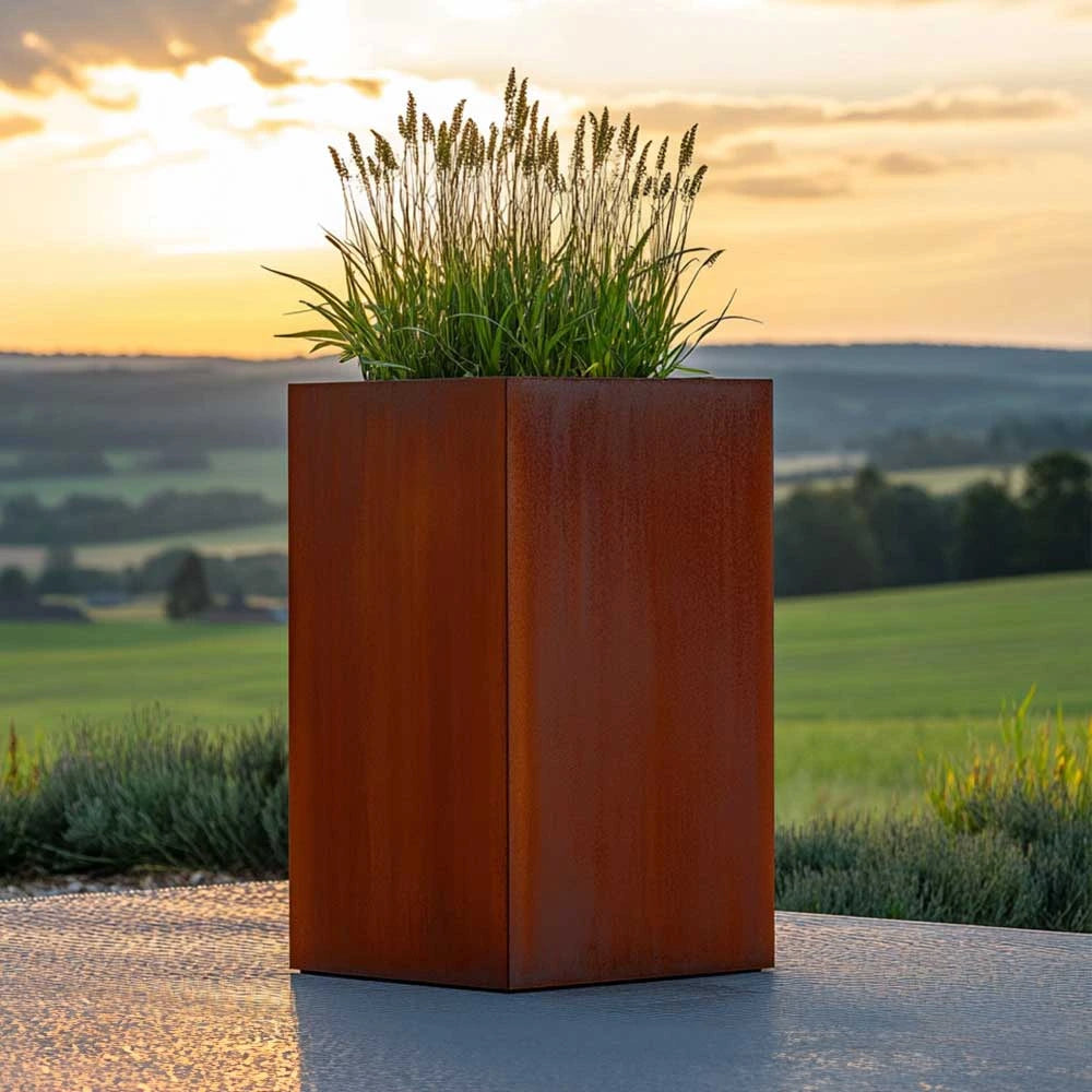 50cm Corten Steel Tall Square Planter - Pre-Rusted with Insert