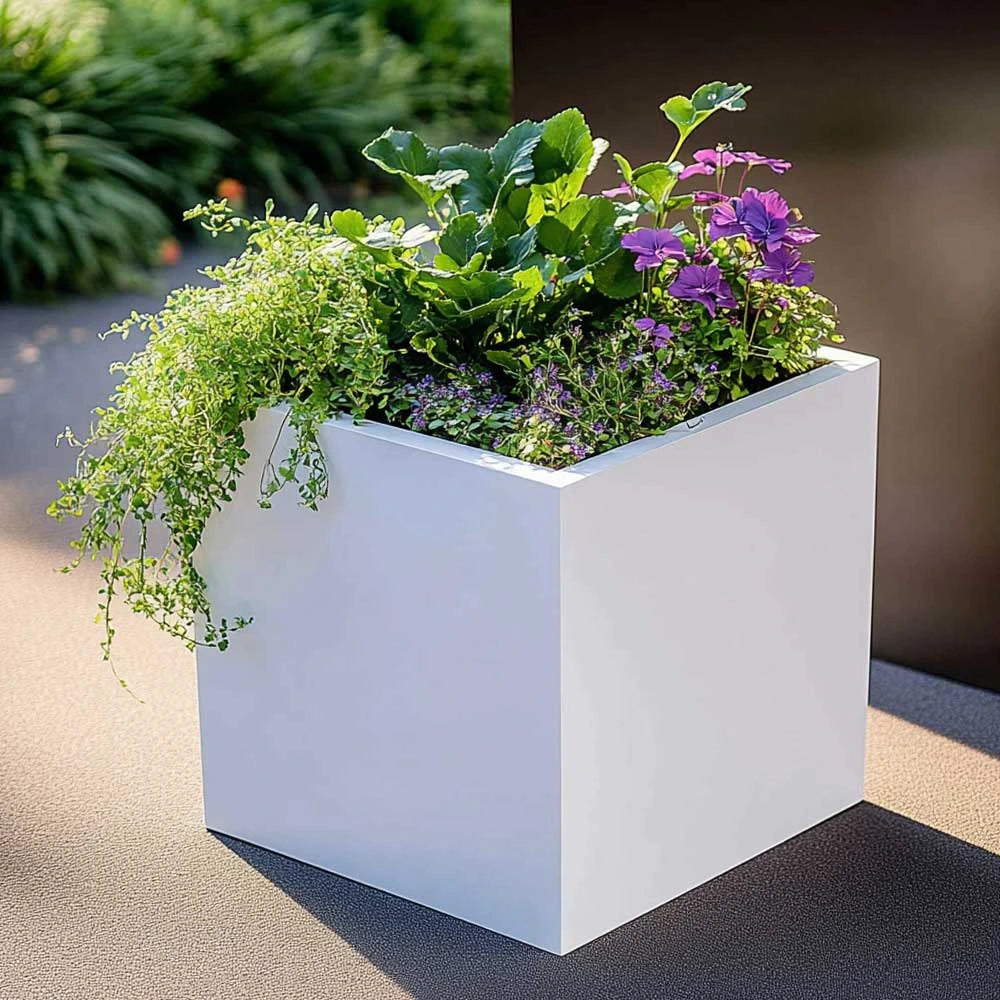 minimalist white planter cube design woven wood