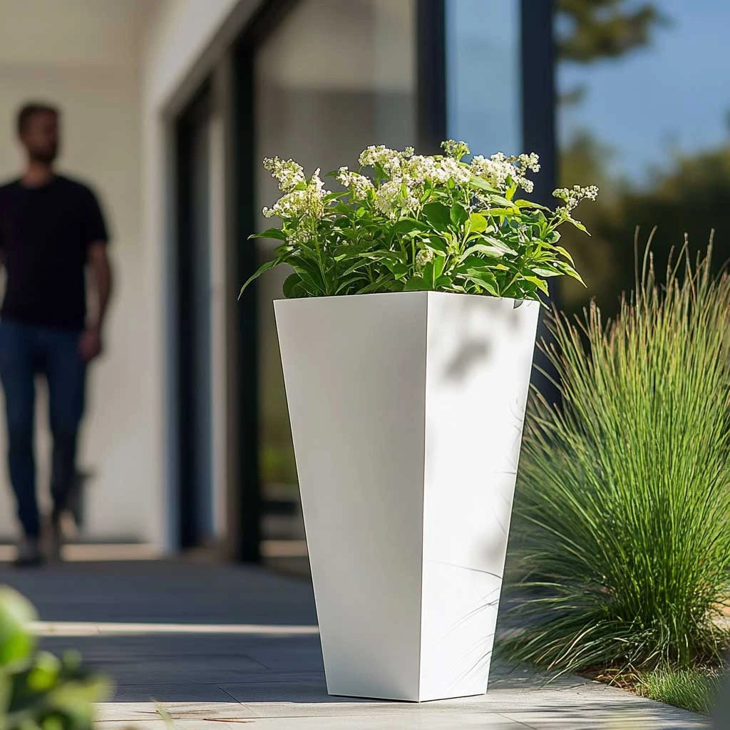 70cm Zinc Galvanised Matte White Tall Tapered Square Planter