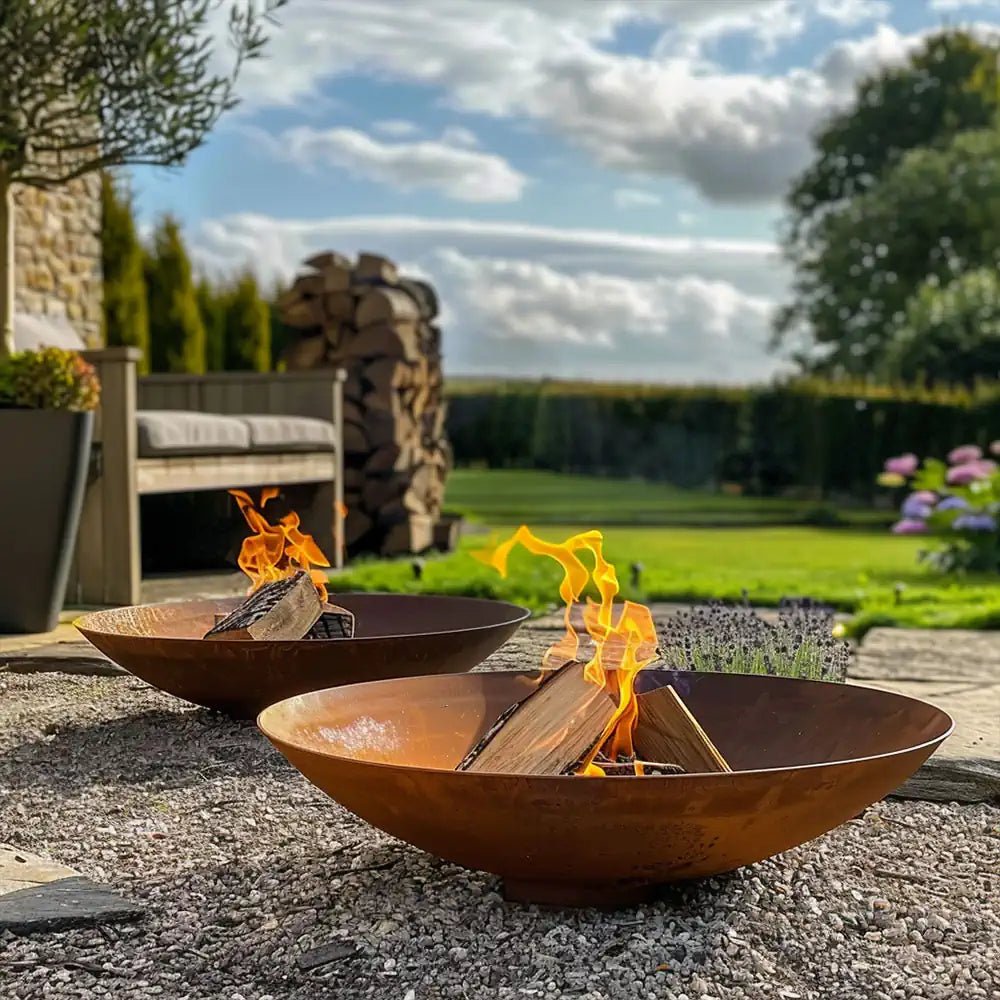 outdoor corten steel fire pits woven wood